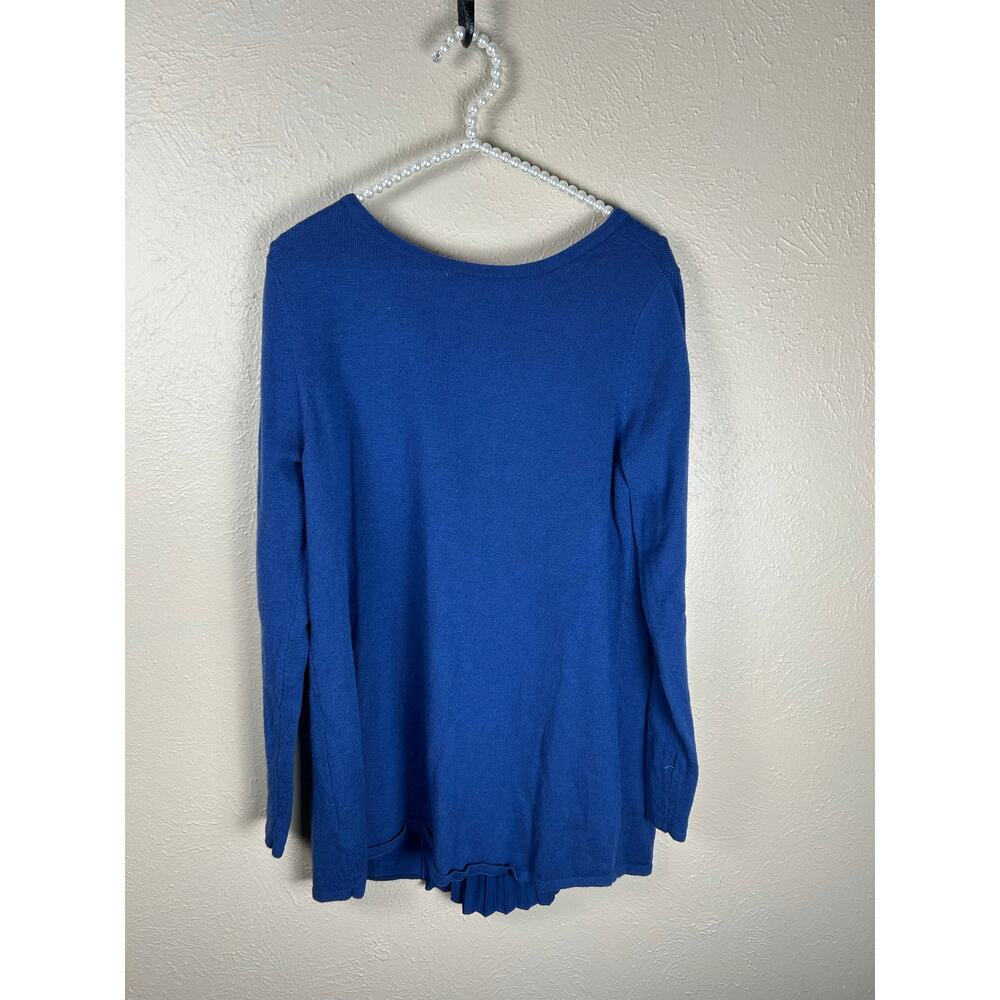 Soft Surroundings Wool Sweater Size Medium Blue Knit Mixed Media Pullover Preppy